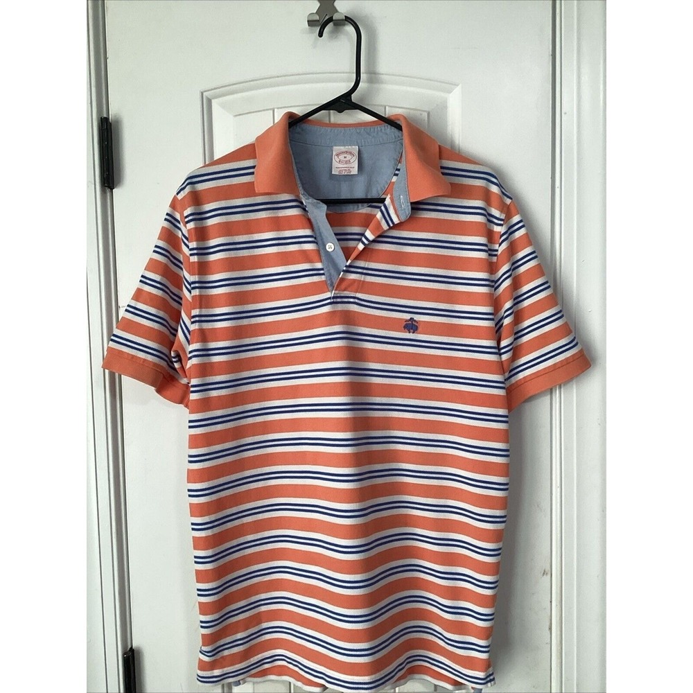 Brooks Brothers Est.1818 Polo Shirt Mens Medium Orange‎ Blue White